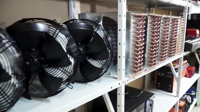 Server and cooling system, fans. Clip. Maintenance cooling system of computer server. Fans for cooling system in data center