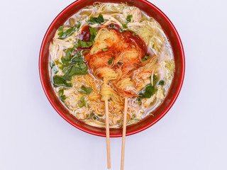 a cup of mee-hoon soup isolated on the white background