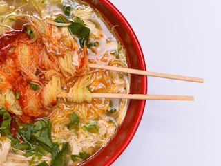 a cup of mee-hoon soup isolated on the white background