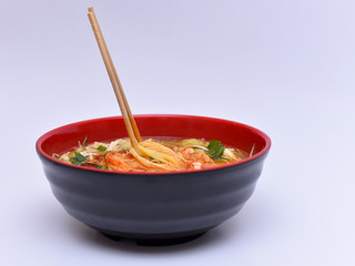 a cup of mee-hoon soup isolated on the white background