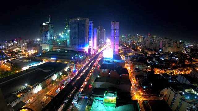 A Night-lapse of Shaw Boulevard showing the busy highways and streets of EDSA