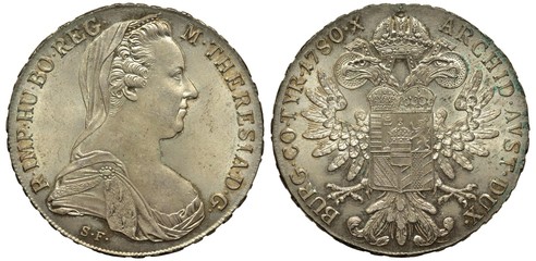 Austria Austrian silver coin 1 one thaler 1780, official restrike of later date, bust of Empress...