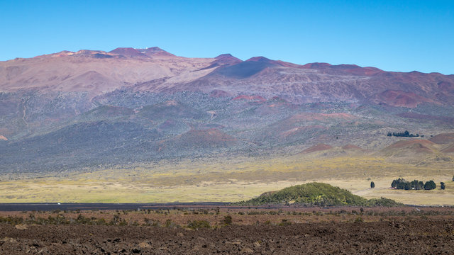 Mauna Kea, seen from Mauna Loa, Puu Huluhulu in the foreground.