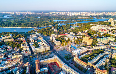 Fototapeta na wymiar Aerial view of Independence Square - Maidan Nezalezhnosti and other landmarks in Kiev, Ukraine