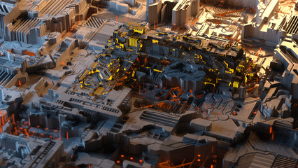 Abstract industrial illustration, fractal building, technological background. 3d rendering © samserius