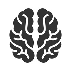 Simple, flat, black silhouette brain icon. Isolated on white