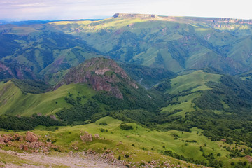Landscape North Caucasus plateau Bermamyt at sunrise.