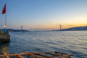 Fototapeta premium Boğaz köprüsü Istanbul Bosphorus Bridge at night. 15th July Martyrs Bridge. Istanbul / Turkey.