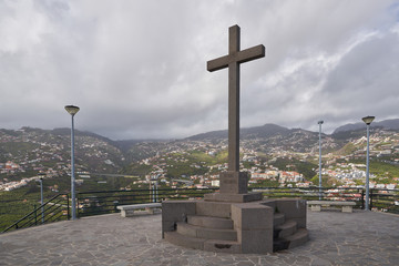 Miradouro da Torre viewpoint cross on C&acirc;mara de Lobos, Madeira