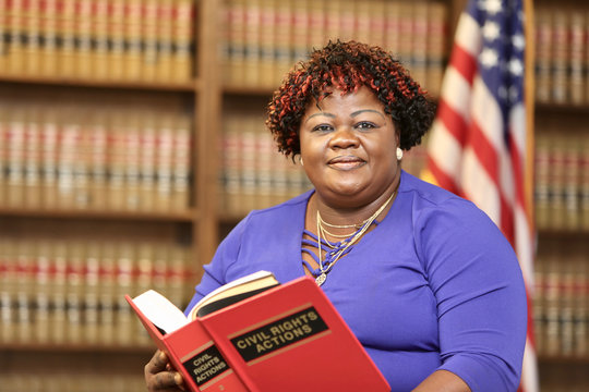 Activist lawyer, African American women attorney in law office