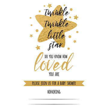 Twinkle twinkle little star text with gold stars for girl baby shower card sign print