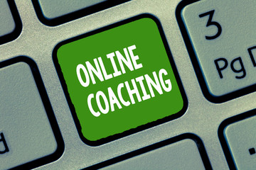 Handwriting text Online Coaching. Concept meaning Learning from online and internet with the help of a coach.