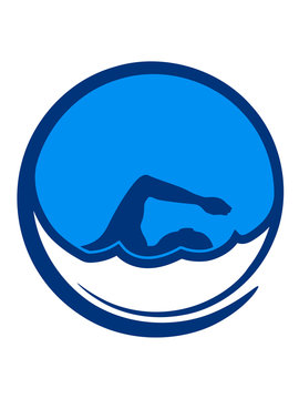 cool kreis rund logo schwimmen schwimmer verein team wasser kraulen schnell wettrennen schwimmbad sportler sport spaß tauchen hallenbad wellen clipart