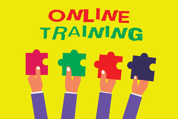 Conceptual hand writing showing Online Training. Business photo showcasing Take the education program from the electronic means.