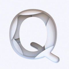 White abstract layers font Letter Q 3D