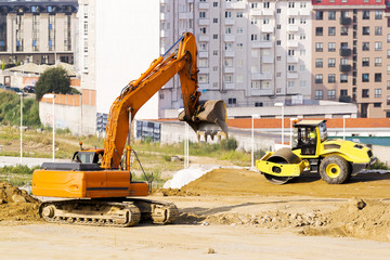 excavator working in site for buildings construction