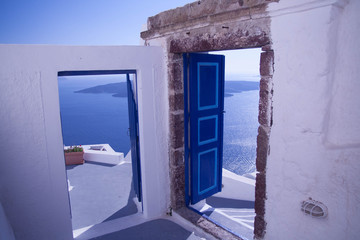 Blue doors on Santorini, Greece