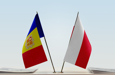 Two flags of Andorra and Poland