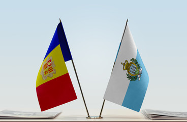 Two flags of Andorra and San Marino