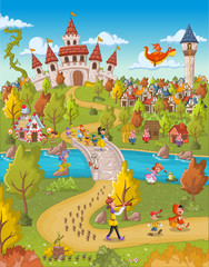 Magic world with fairy tale characters. 