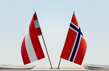 Two flags of Austria and Norway