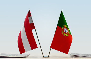 Two flags of Austria and Portugal