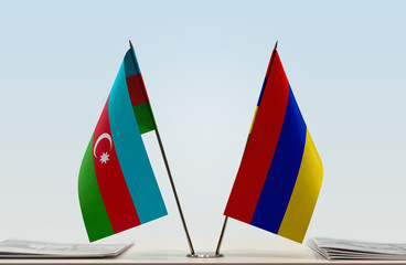 Two flags of Azerbaijan and Armenia