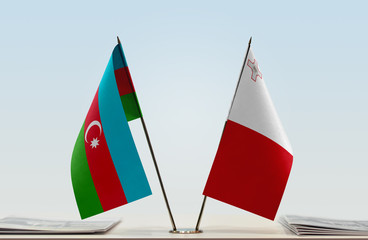 Two flags of Azerbaijan and Malta