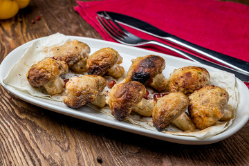 Skewers of mushrooms