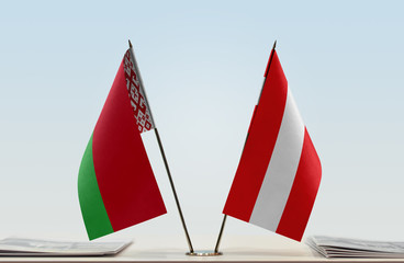 Two flags of Belarus and Austria