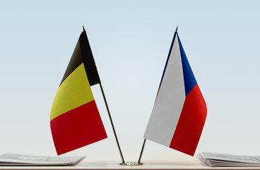 Two flags of Belgium and Czech Republic