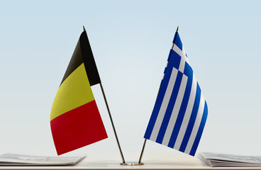 Two flags of Belgium and Greece