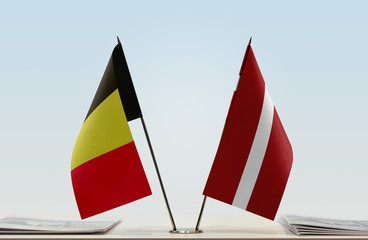 Two flags of Belgium and Latvia