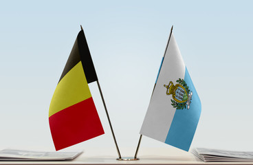 Two flags of Belgium and San Marino