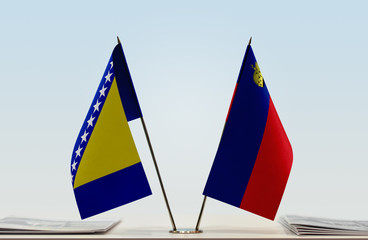 Two flags of Bosnia and Herzegovina and Liechtenstein