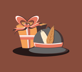 retro classic hat with feathers and gift party