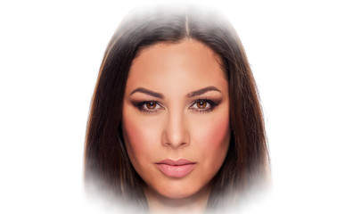 Fototapeta premium Beautiful Woman Portrait. Portrait in beauty style of beautiful brunette on a white background.