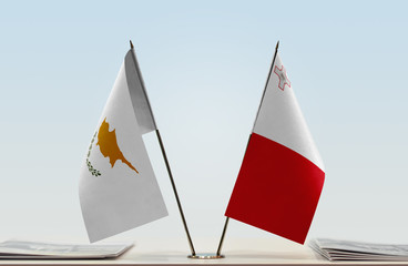 Two flags of Cyprus and Malta