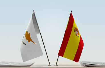 Two flags of Cyprus and Spain