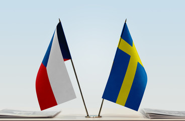 Two flags of Czech Republic and Sweden