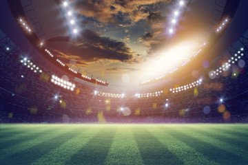 stadium in lights and flashes 3d. Mixed photos
