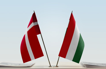 Two flags of Denmark and Hungary