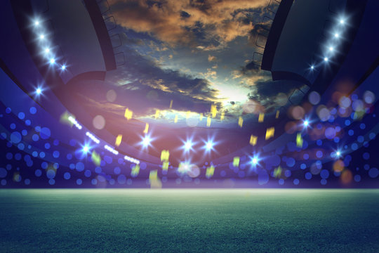 lights at night and stadium 3d render. Mixed photos