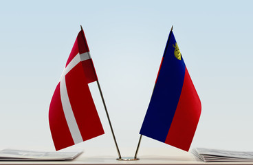 Two flags of Denmark and Liechtenstein