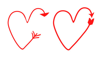 two set of vector hearts in the form of arrows. pointer, symbol. gradient drawings