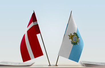 Two flags of Denmark and San Marino