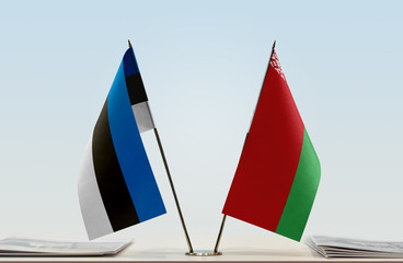 Two flags of Estonia and Belarus