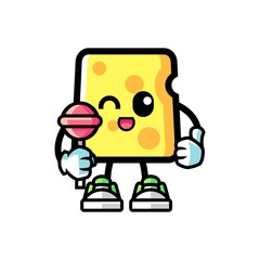 Cheese hold lollypop mascot cartoon illustration