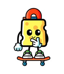 Cheese play skateboard mascot cartoon illustration