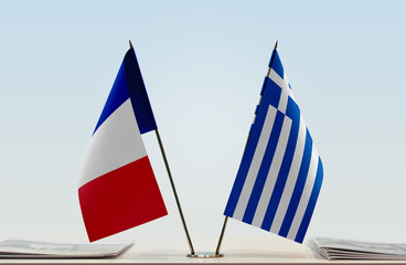 Two flags of France and Greece